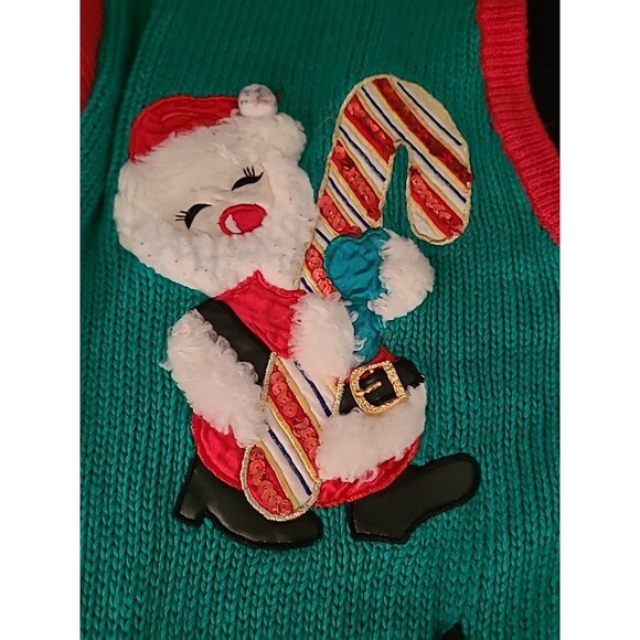 VTG Work In Progress Cardigan Sweater Knit Women Sz 2X Holiday Mistletoe Santa - Picture 9 of 12